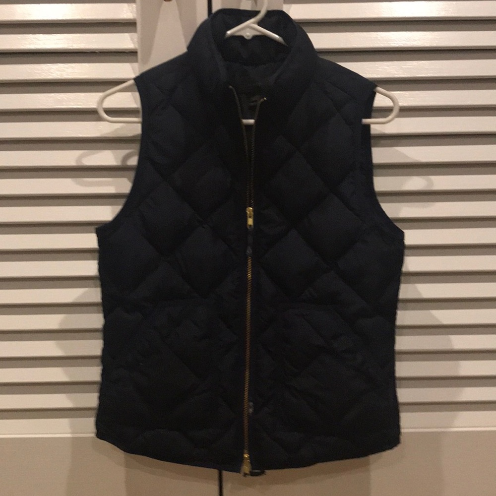 J Crew Navy Down Feather Quilted Vest XS